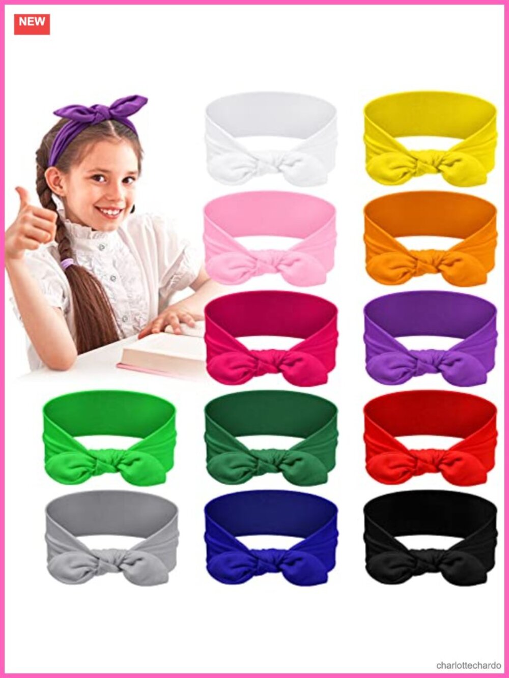 12 Pack Girls Fabric Headbands Rabbit Ear Bow Hairbands Stretchy Soft